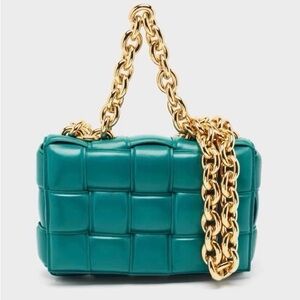 Amazon Teal Quilted Shoulder Bag with Gold Chain